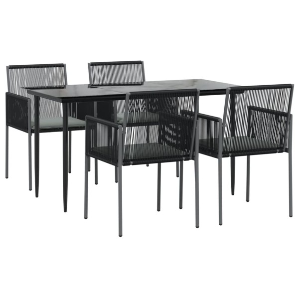 Set comedor jardín 5 pzas y cojines acero ratán sintético negro