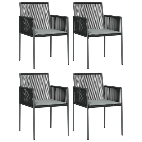 Set comedor jardín 5 pzas y cojines acero ratán sintético negro