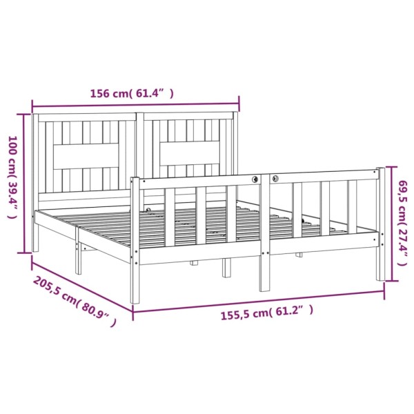 Estructura de cama con cabecero madera de pino negro 150x200cm