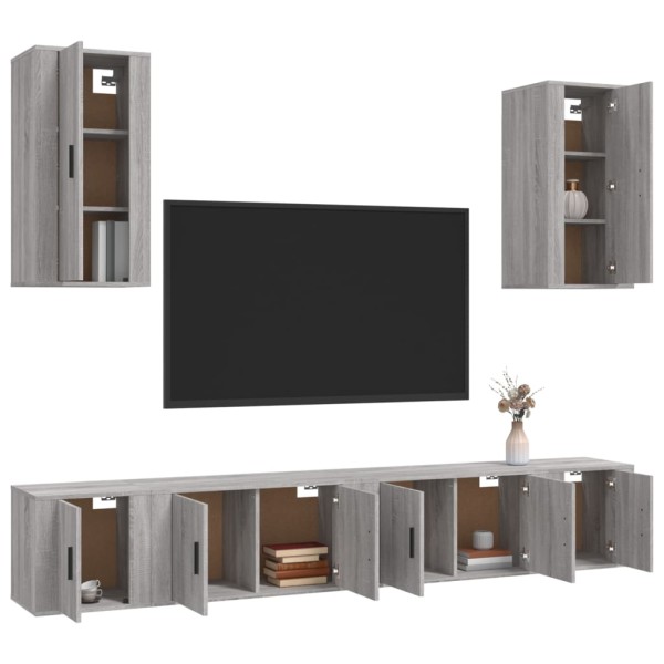 Set de muebles para TV 6 pzas madera contrachapada gris Sonoma