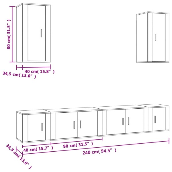 Set de muebles para TV 6 pzas madera contrachapada gris Sonoma