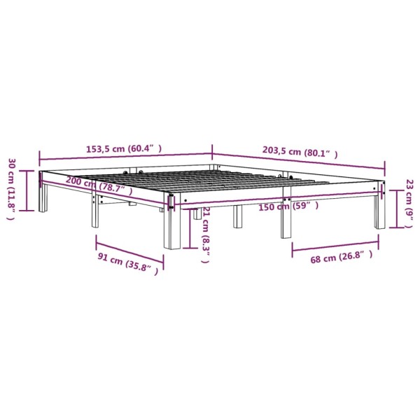 Estructura de cama madera maciza 150x200 cm