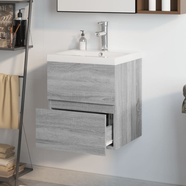 Mueble de baño con lavabo madera contrachapada gris Sonoma