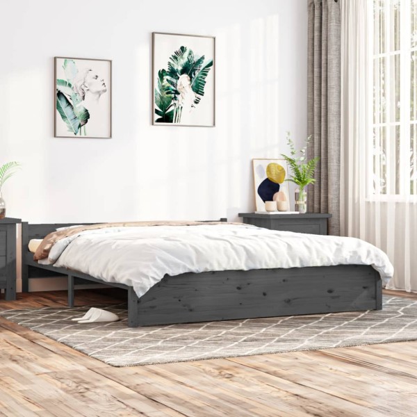 Estructura de cama madera maciza gris Super King 180x200 cm