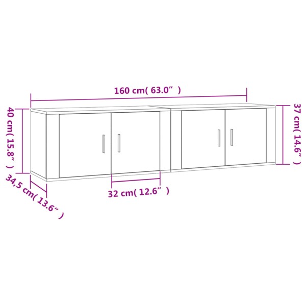 Muebles para TV de pared 2 uds roble marrón 80x34,5x40 cm