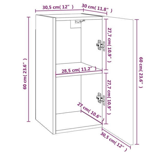 Mueble para TV 2 uds contrachapado gris Sonoma 30,5x30x60 cm