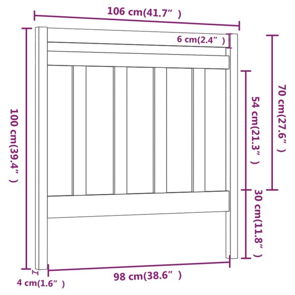 Cabecero de cama madera maciza de pino blanco 106x4x100 cm