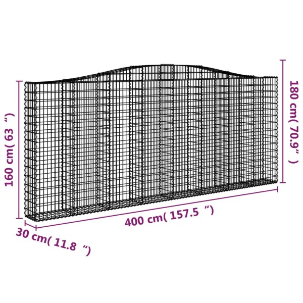 Cestas de gaviones 7 uds forma de arco hierro 400x30x160/180 cm