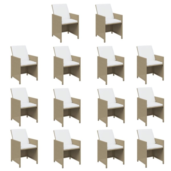 Set comedor de jardín 15 pzas con cojines ratán sintético beige