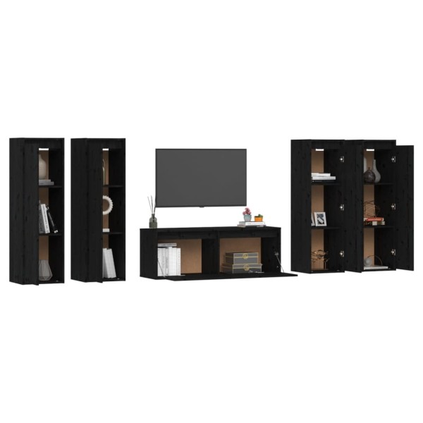 Muebles para TV 5 piezas madera maciza de pino negro