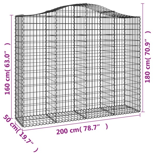 Cestas de gaviones 2 uds forma de arco hierro 200x50x160/180 cm