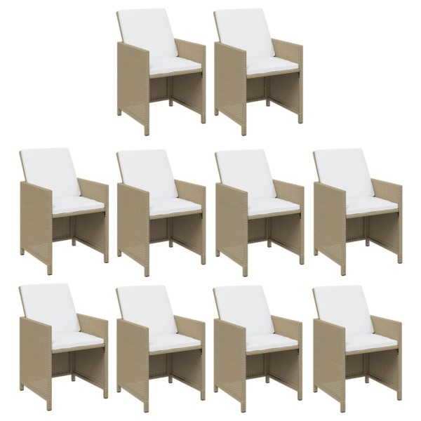 Set comedor de jardín 11 piezas y cojines ratán sintético beige