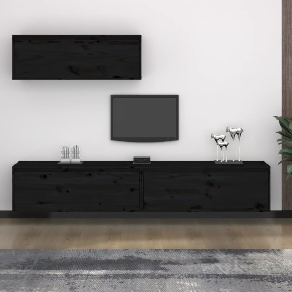 Muebles para TV 3 piezas madera maciza de pino negro