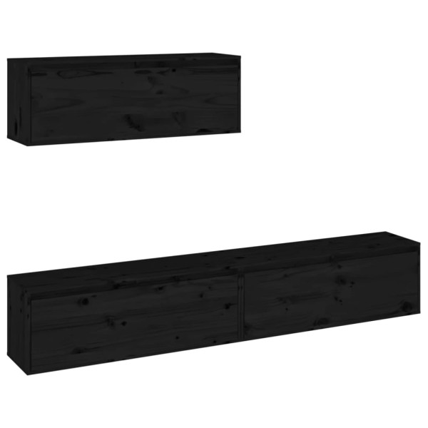 Muebles para TV 3 piezas madera maciza de pino negro