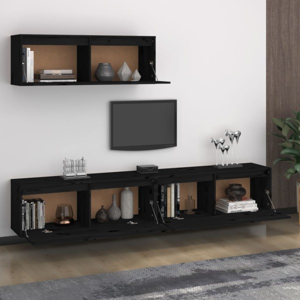 Muebles para TV 3 piezas madera maciza de pino negro