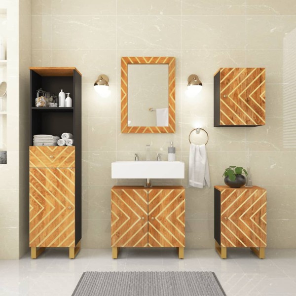 Juego muebles de baño 5 pzas madera maciza mango marrón y negro