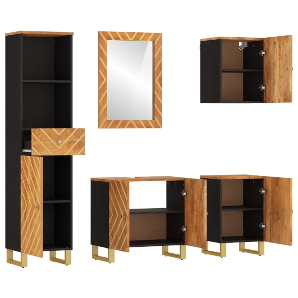 Juego muebles de baño 5 pzas madera maciza mango marrón y negro