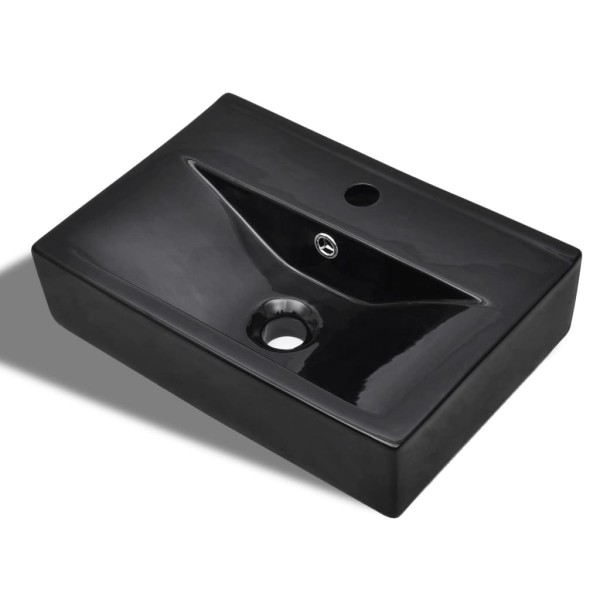 Lavabo rectangular de cerámica hueco de grifo/desagüe negro