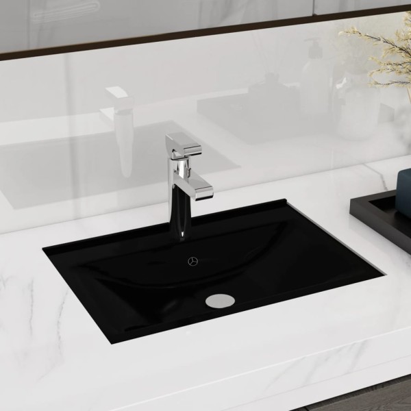 Lavabo rectangular de cerámica hueco de grifo/desagüe negro