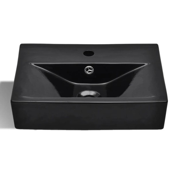 Lavabo rectangular de cerámica hueco de grifo/desagüe negro