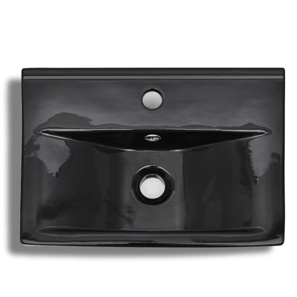 Lavabo rectangular de cerámica hueco de grifo/desagüe negro