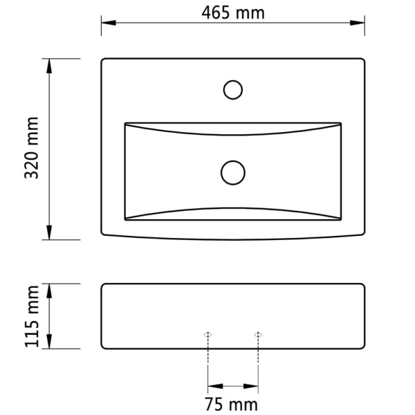 Lavabo rectangular de cerámica hueco de grifo/desagüe negro