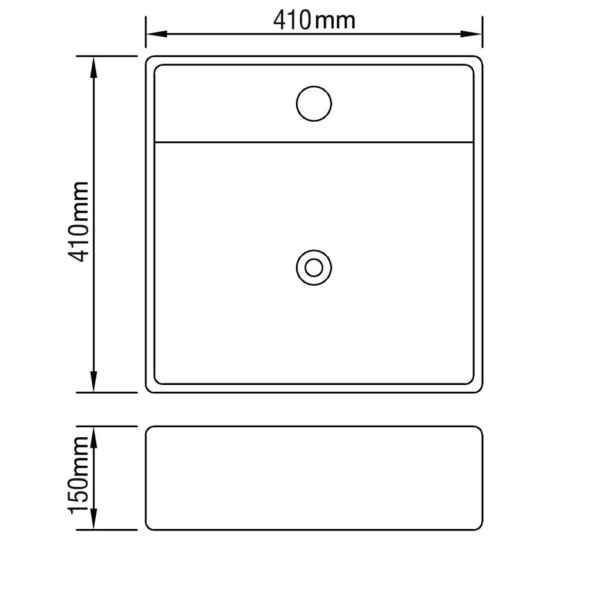 Lavabo lujoso cuadrado cerámica orificio de grifo 41x41 cm