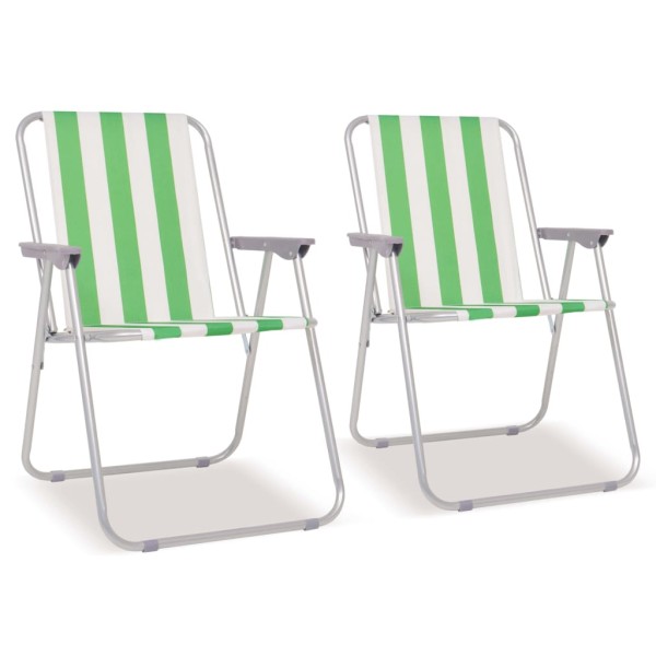 Sillas de camping plegables 2 uds acero verde blanco 52x62x75cm