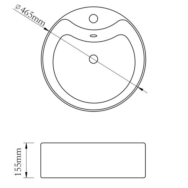 Lavabo de cerámica con agujero para grifo/desagüe blanco redondo