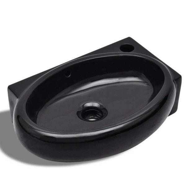 Lavabo redondo de cerámica con orificio de grifo/desagüe negro