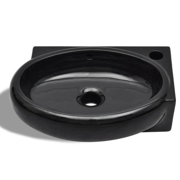 Lavabo redondo de cerámica con orificio de grifo/desagüe negro