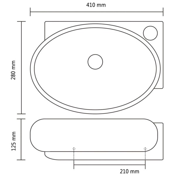 Lavabo redondo de cerámica con orificio de grifo/desagüe negro