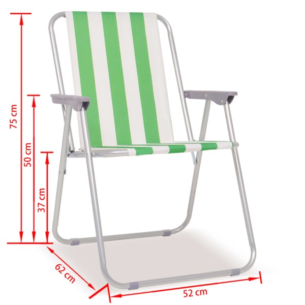 Sillas de camping plegables 2 uds acero verde blanco 52x62x75cm