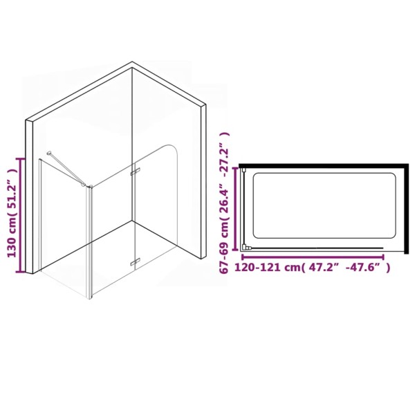 Mampara de ducha plegable ESG 120x68x130 cm