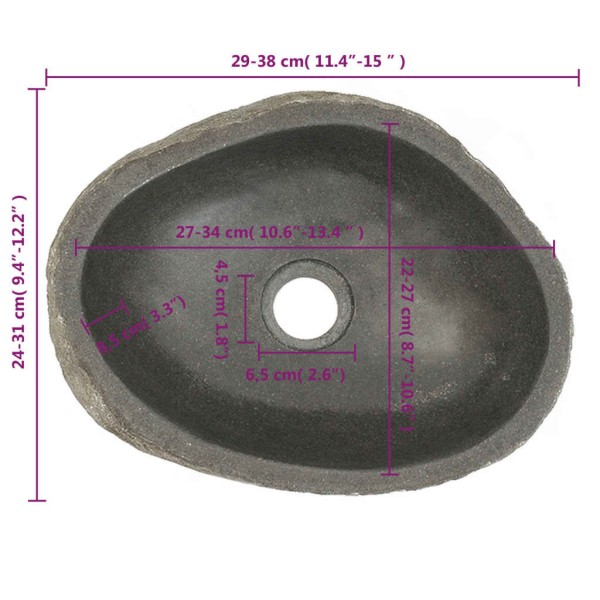 Lavabo de piedra de río ovalado 29-38 cm