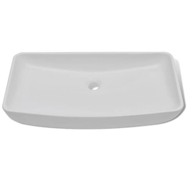 Lavabo de baño rectangular con grifo mezclador cerámica blanco