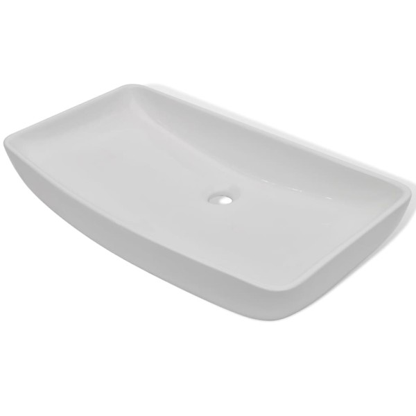 Lavabo de baño rectangular con grifo mezclador cerámica blanco