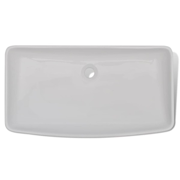 Lavabo de baño rectangular con grifo mezclador cerámica blanco