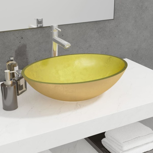 Lavabo de vidrio dorado 50x37x14 cm