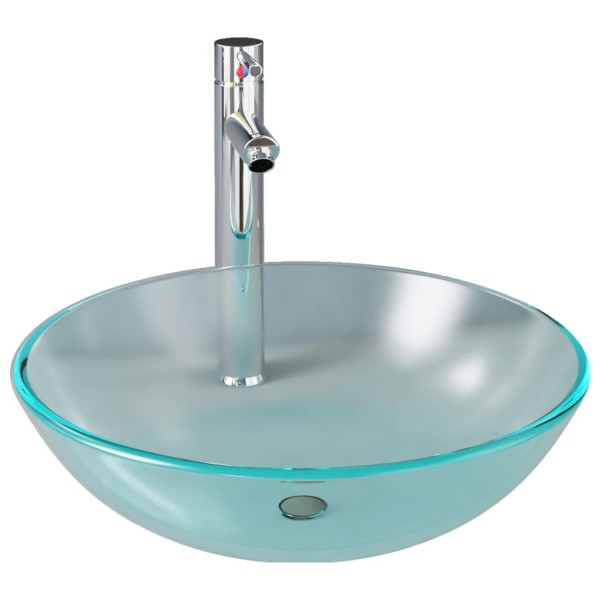 Lavabo con grifo y tapón pulsador cristal templado esmerilado