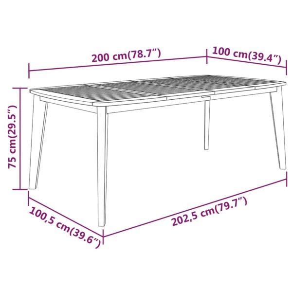 Mesa de jardín madera maciza de acacia 200x100x75 cm