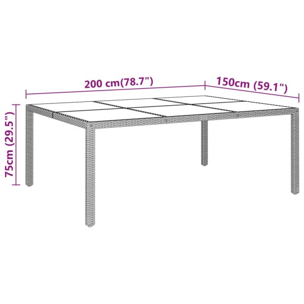 Mesa jardín vidrio templado ratán sintético gris 200x150x75 cm