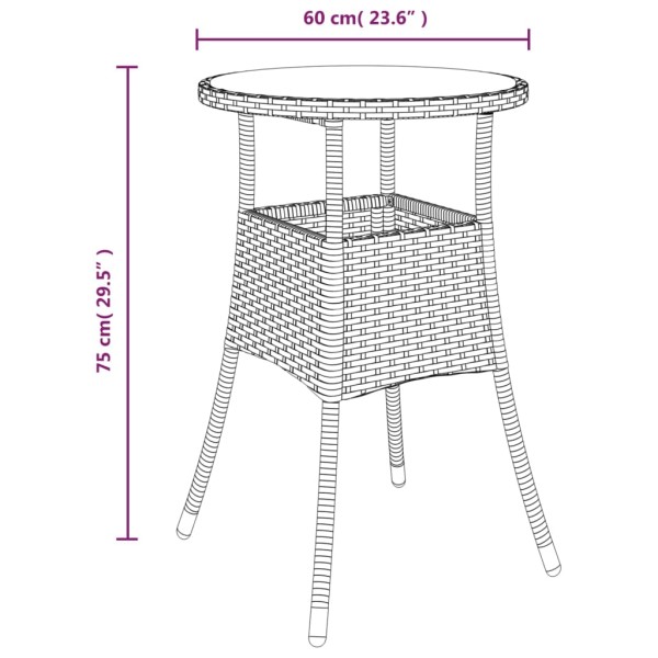 Mesa de jardín vidrio templado ratán sintético negro Ø60x75 cm