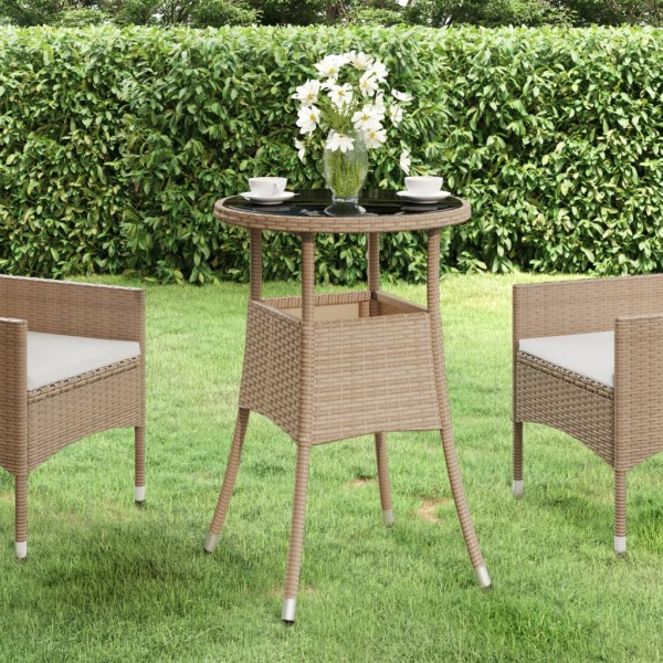 Mesa de jardín vidrio templado ratán sintético beige Ø60x75 cm