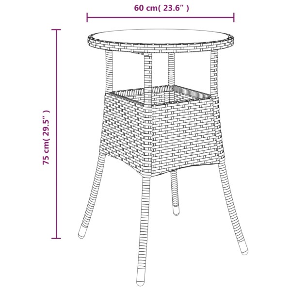 Mesa de jardín vidrio templado ratán sintético beige Ø60x75 cm