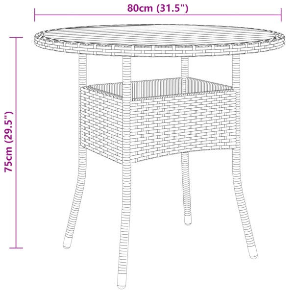 Mesa de jardín madera acacia y ratán sintético negro Ø80x75 cm