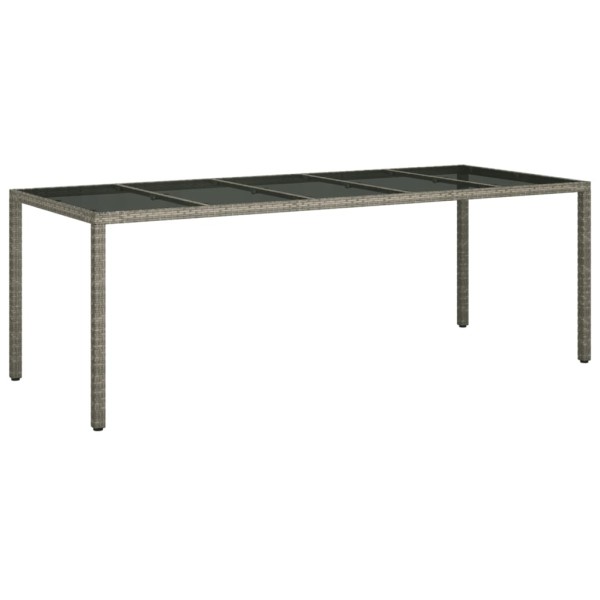 Mesa de jardín de vidrio templado ratán PE gris 250x100x75 cm