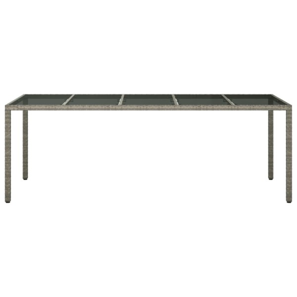 Mesa de jardín de vidrio templado ratán PE gris 250x100x75 cm