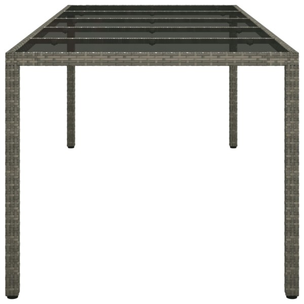 Mesa de jardín de vidrio templado ratán PE gris 250x100x75 cm