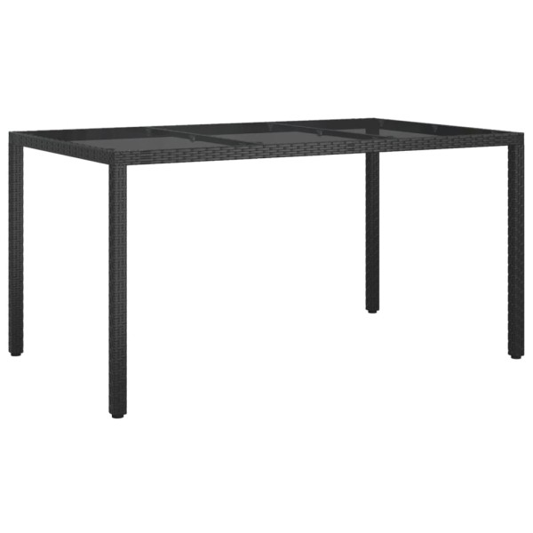 Mesa jardín vidrio templado ratán sintético 150x90x75 cm negro